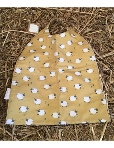 Bavoir enfant, élastiqué, réversible, en éponge de bambou et coton aux motifs imprimés moutons