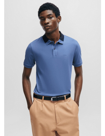 Polo col contrasté BOSS ajusté bleu