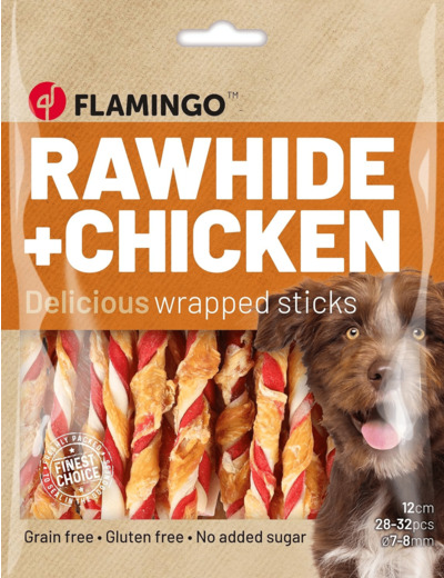 Flamingo Friandises R'hide Bâton Mélange avec Poulet - 12cm 10-12gr / 28-32 pcs 350gr - sans sucres ajoutés