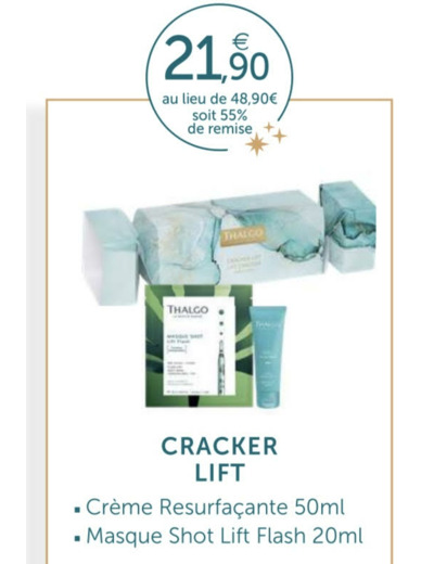 Cracker lift gommage crème ressurfaçante+ masque shot lift Thalgo-Algue Marine.
