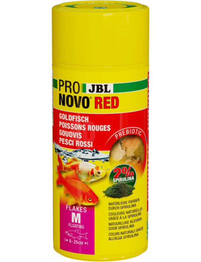 JBL PRONOVO RED FLAKES, Aliment de Base pour Poissons Rouges de 8-20 cm, Flocons pour Poissons, taille M, 250 ml 250 ml Rouge