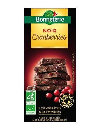 BONNETERRE Chocolat Noir Cranberries 100G Bio