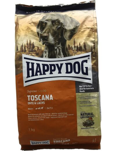 Happy Dog - Croquettes suprêmes Toscana Sensitive Canard et Saumon - 1 kg