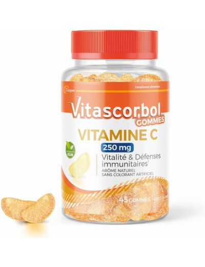 VITASCORBOL - GOMMES 250 - Complément alimentaire à base de Vitamine C 250 mg - Vitalité et défenses immunitaires1 - Ingrédients Vegan - 45 Gommes Dosage : 250mg