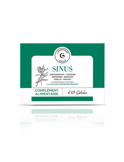 Complément alimentaire, sinus, andrographis/verveine/primevère/gentiane/oseille/ananas, 15 gélules, laboratoire giphar