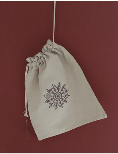 Sac brodé, deux cordons, broderie flocon de neige