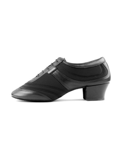 PD013 Leather - Chaussures pour homme noire cuir mat et néoprène à talon cubain de 4,5 cm - PortDance