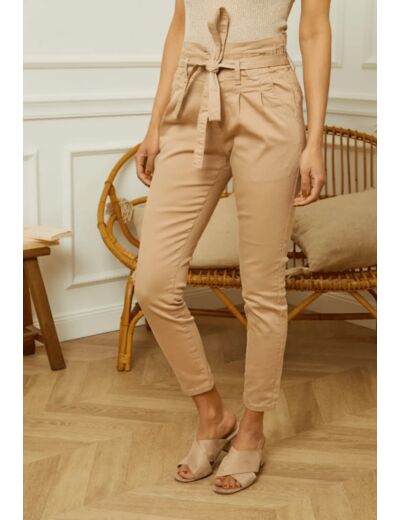 Pantalon paper bag beige