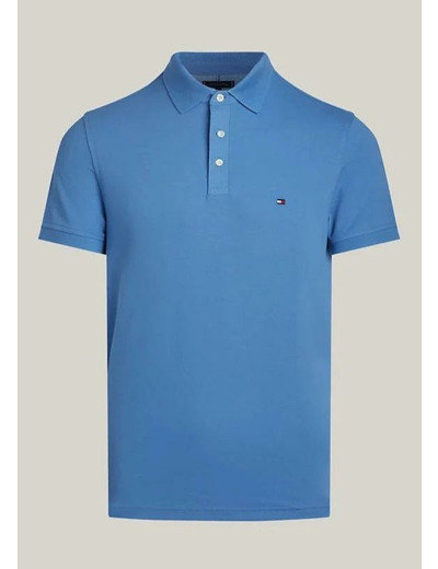 Polo Tommy Hilfiger ajusté bleu en coton bio stretch0