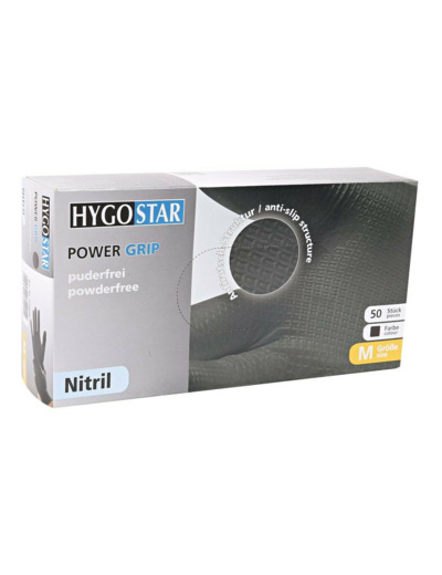 Gants Nitrile Noir Non Poudrés HYGOSTAR Power Grip