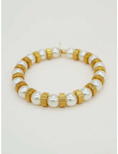 Bichou perles dorées et nacrées disque strié