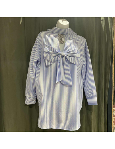 Haut rayé bleu & blanc – Nœud oversize au dos – Taille unique