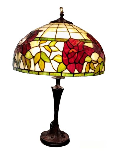 Lampe Tiffany Art Nouveau -Pivoine rouge - H 62 cm - De Ryck