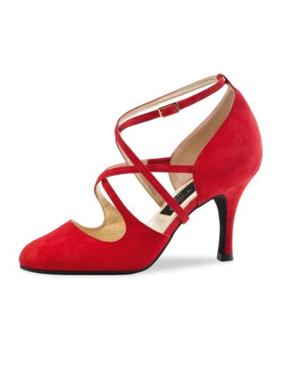 Marissa - Chaussures de danse double lanière croisée en cuir suede rouge - Nueva Epoca