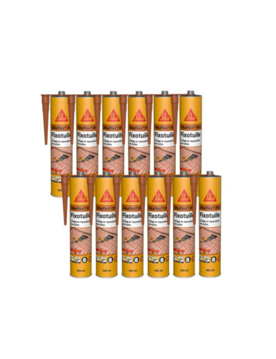 Lot de 12 mastics colle souple SIKA Fixotuile - Terre cuite - 300mL