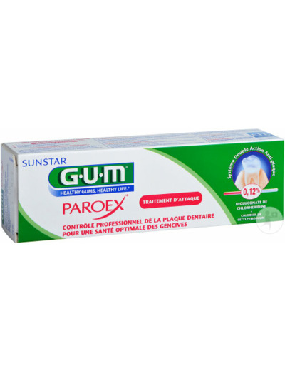 G.U.M PAROEX, gel dentifrice, traitement d'attaque, contrôle professionnel de la plauqe dentaire pour une santé optimale des gencives,