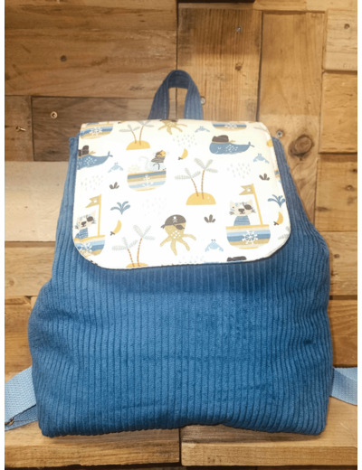 Sac à dos Tissu et Velours - Bleu - DE FIL EN AIGUILLE - Sur le trottoir d'en face