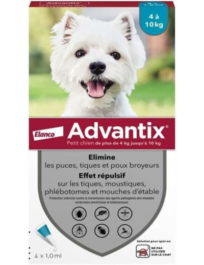 Advantix 4 pipettes antiparasitaires - pour Petit Chien de 4 a 10kg