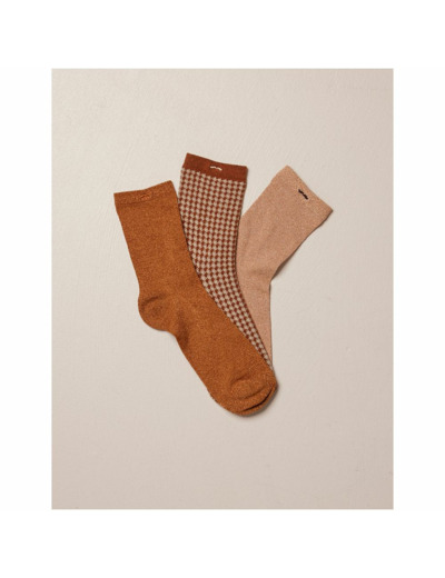 PACK DE 3 CHAUSSETTES PAILLETTES ET PDP MARRON