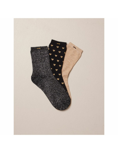 PACK DE 3 CHAUSSETTES PETIT COEUR NOIR DORE