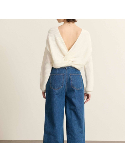 Pull KIWI Blanc Garance Paris – Col bateau, manches ballons et nœud dos