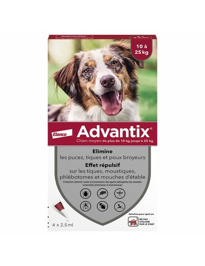 Advantix pour chien moyen 10 à 25 kg, 4 pipettes