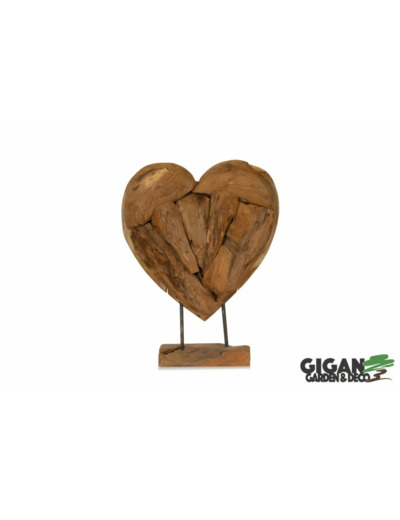 BOIS TECK DÉCO COEUR DIA 45CM X H 53CM