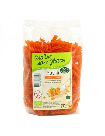 Pâtes fusilli lentilles corail Sans gluten Bio ma vie sans gluten - Abc Bio