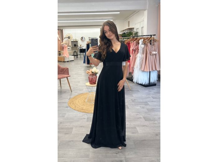 Robe longue de cérémonie à manchette avec ceinture satinée