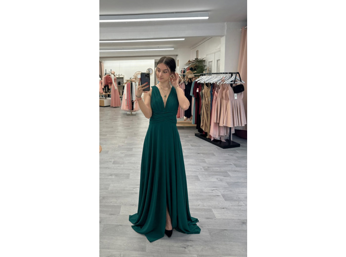 Robe longue de cérémonie décolleté verte sapin