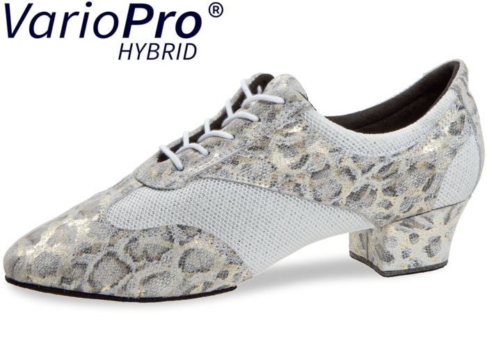 188-134-607 - Chaussure de danse entrainement pour femme talon 3,7 cm mesh blanche et imprimé léopard- Diamant