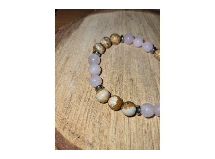 Bracelet jaspe paysage, quartz rose