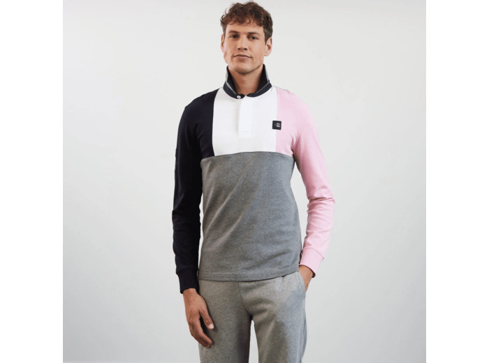 Polo manches longues colorblock Eden Park gris en coton