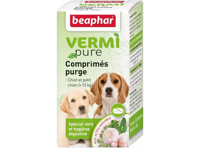 BEAPHAR – VERMIPURE – Comprimé hygiène digestive – Pour chiot et petit chien <15kg – Aux actifs naturels – Lutte contre l'indigestion – Renforce le système immunitaire – 50 comprimés Chiot & Petit Chien