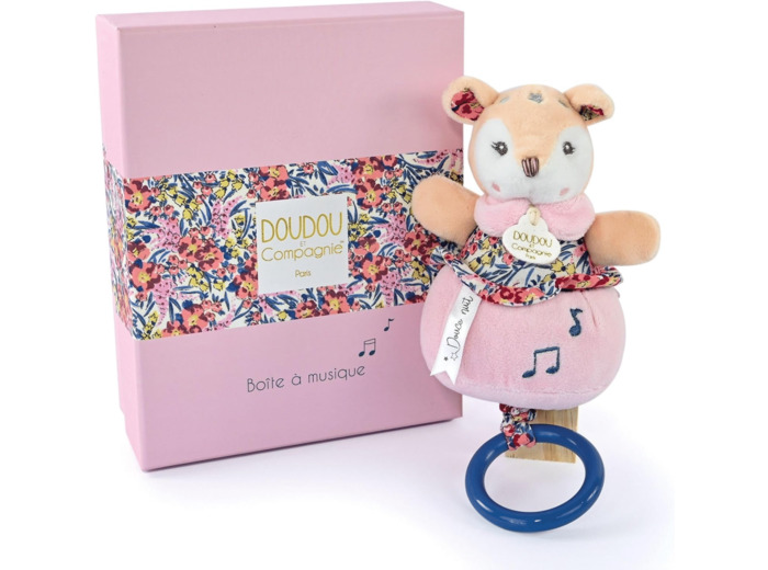 Doudou et Compagnie - Boh'aime - Boîte à Musique Faon - Rose - 20cm - Cadeau Naissance - Jolie boîte Cadeau