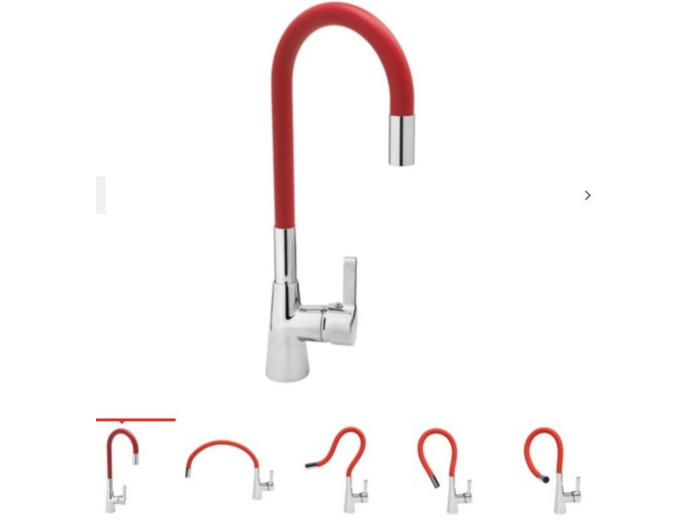 Mitigeur évier avec douchette  flexible couleur rouge