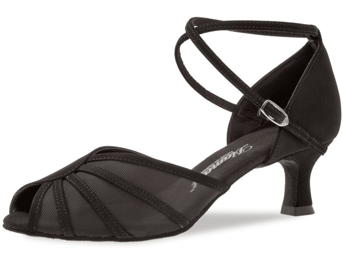 020-077-040 - Chaussures de danse noires avec résille, talon évasé 5cm - Diamant