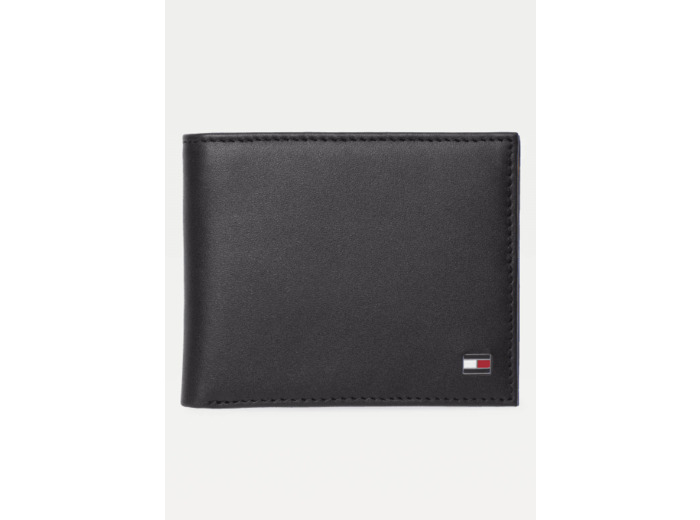 Petit portefeuille à deux volets Tommy Hilfiger noir en cuir