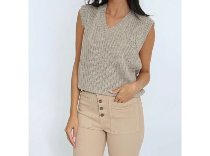 PULL COL V LANA BEIGE CHINE