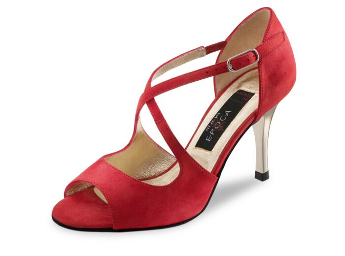 Flavia - Chaussures de salsa/tango en nubuck rouge et talons laqué - Nueva Epoca