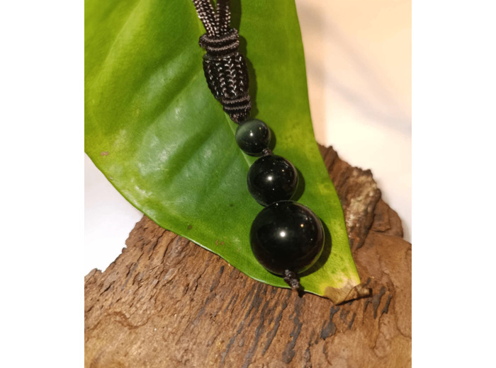 Collier TRIO DE PERLE - OBSIDIENNE NOIRE- LITHOSPHERE FRANCE - Sur le trottoir d'en face