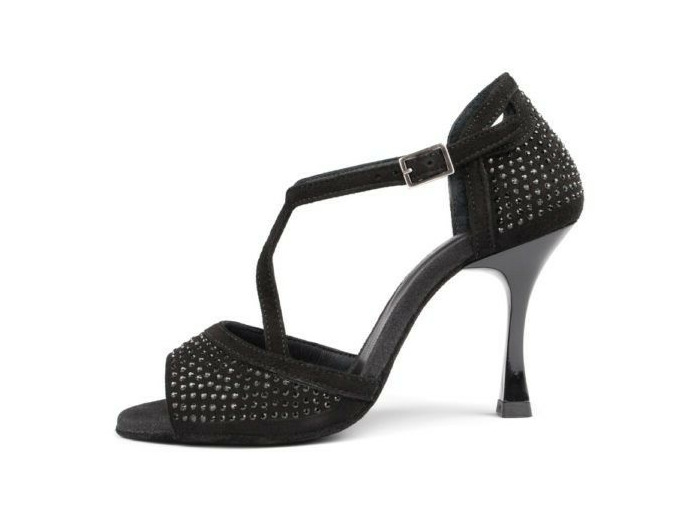 PD507 - Chaussures en nubuck noire strass noires pour femme - PortDance