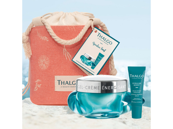 Pochon gel crème énergisant Sérum intensif énergisant Spiruline Boost Thalgo-Algue Marine.