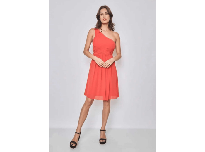 Robe de cérémonie courte asymétrique terracotta