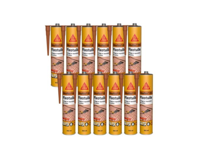 Lot de 12 mastics colle souple SIKA Fixotuile - Terre cuite - 300mL