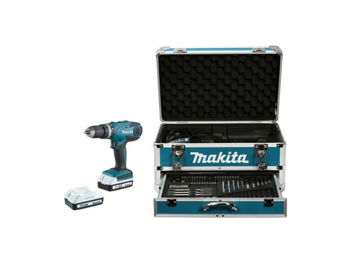 Perceuse visseuse à percussion sans fil makita en coffret alu garnie hp488d009