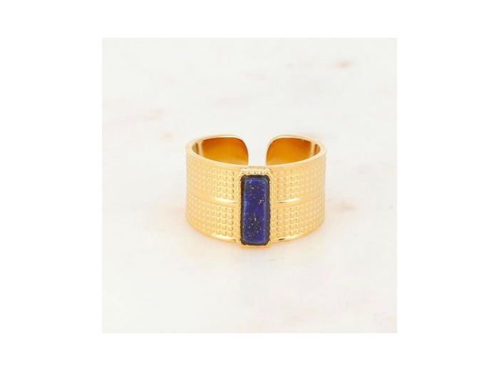 Bague anneau quadrillé avec pierre  Lapis Lazuli