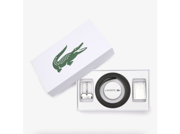 Coffret ceinture boucles interchangeables Lacoste noir en cuir