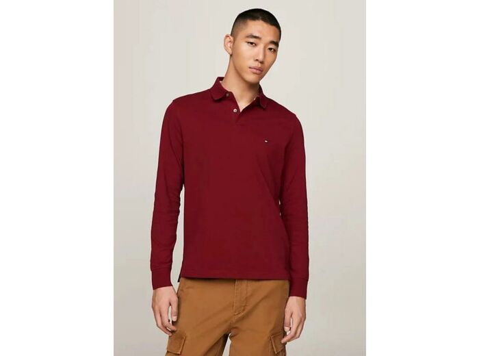 Polo manches longues Tommy Hilfiger rouge en coton bio stretch