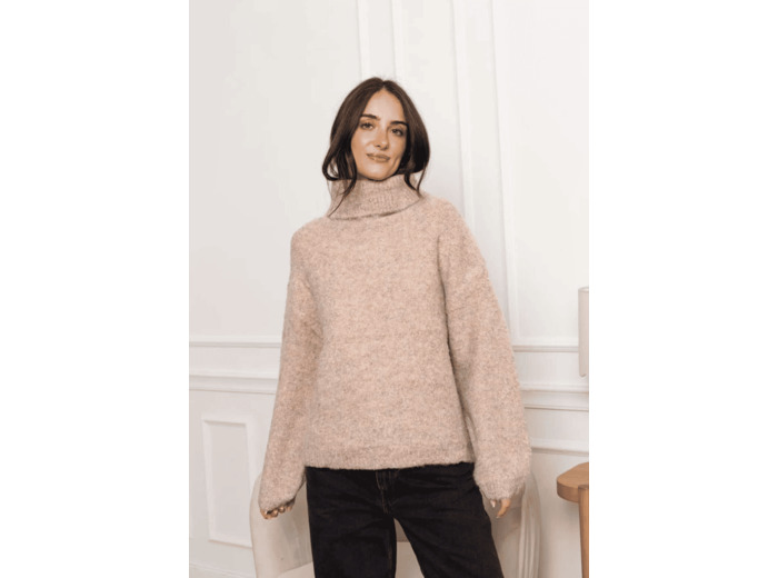 Pull col roulé beige